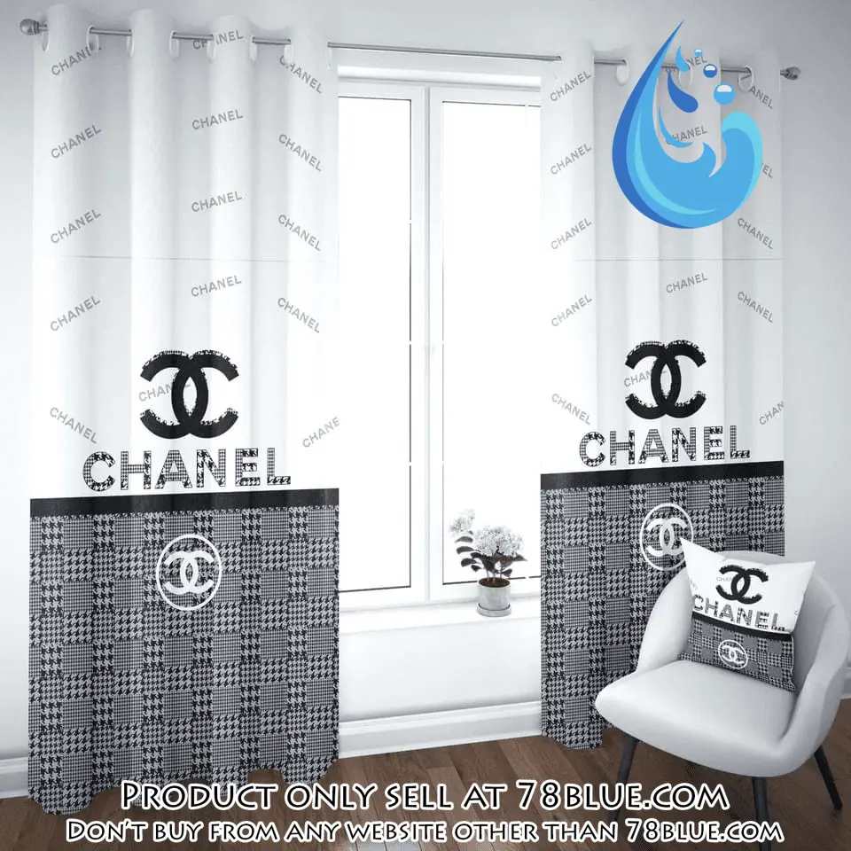 Chanel grey plaid premium window curtains hot  luxury curtain wc104 78b1147236